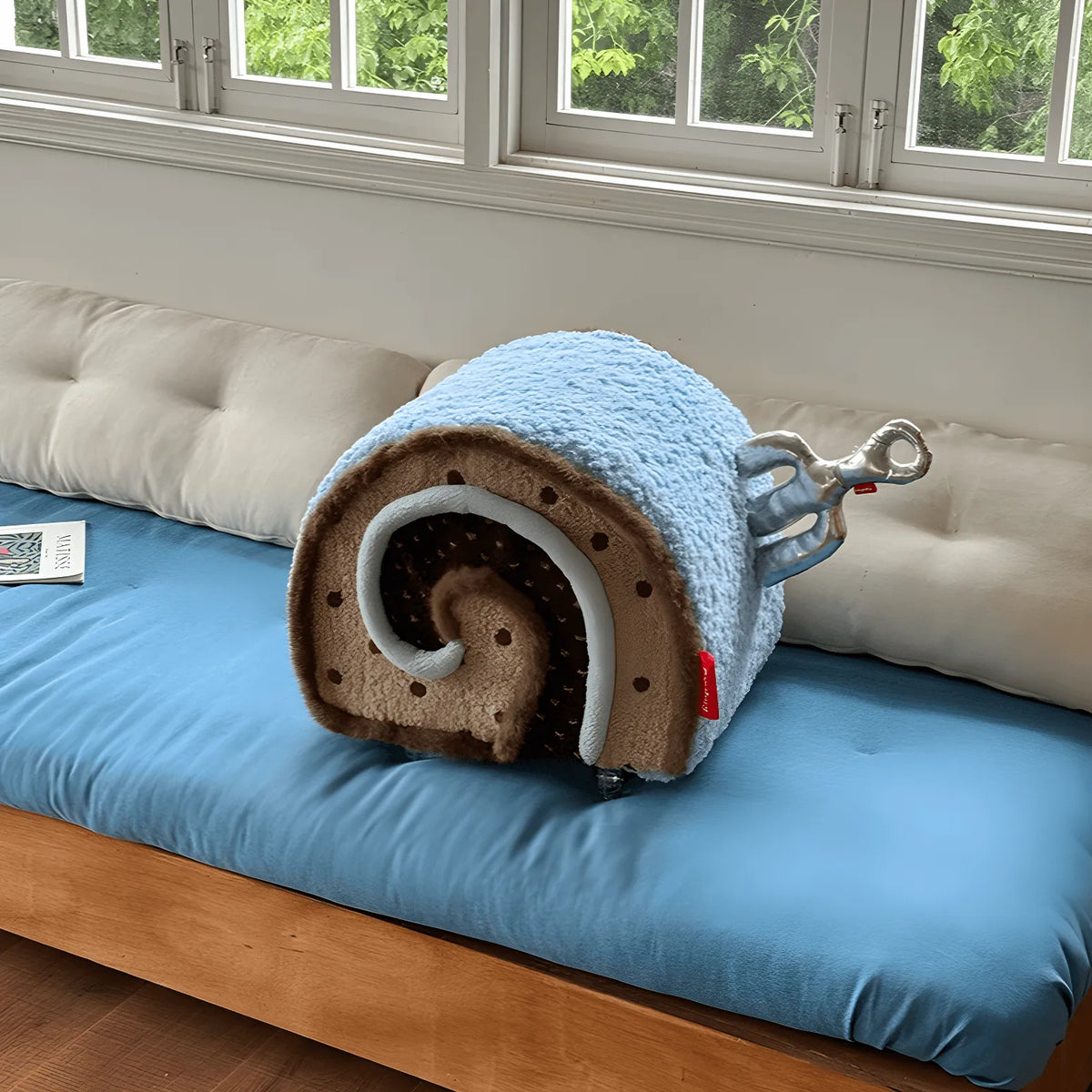 Swiss Roll Accent Stool with Wheels, Plush Color-Block Decor Piece