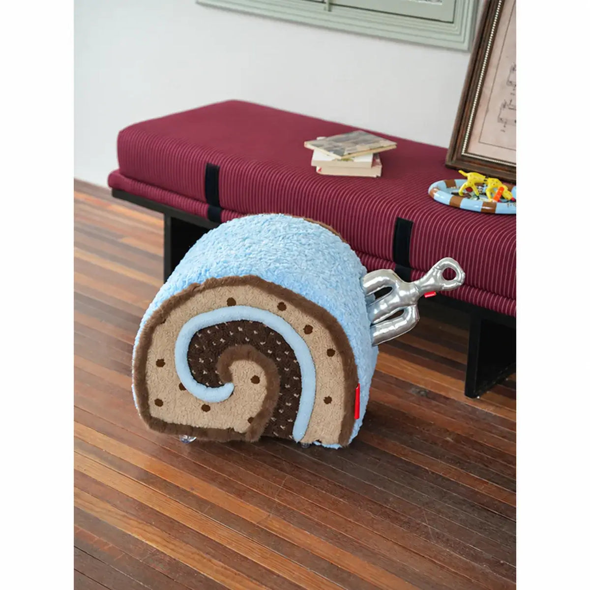 Swiss Roll Accent Stool with Wheels, Plush Color-Block Decor Piece