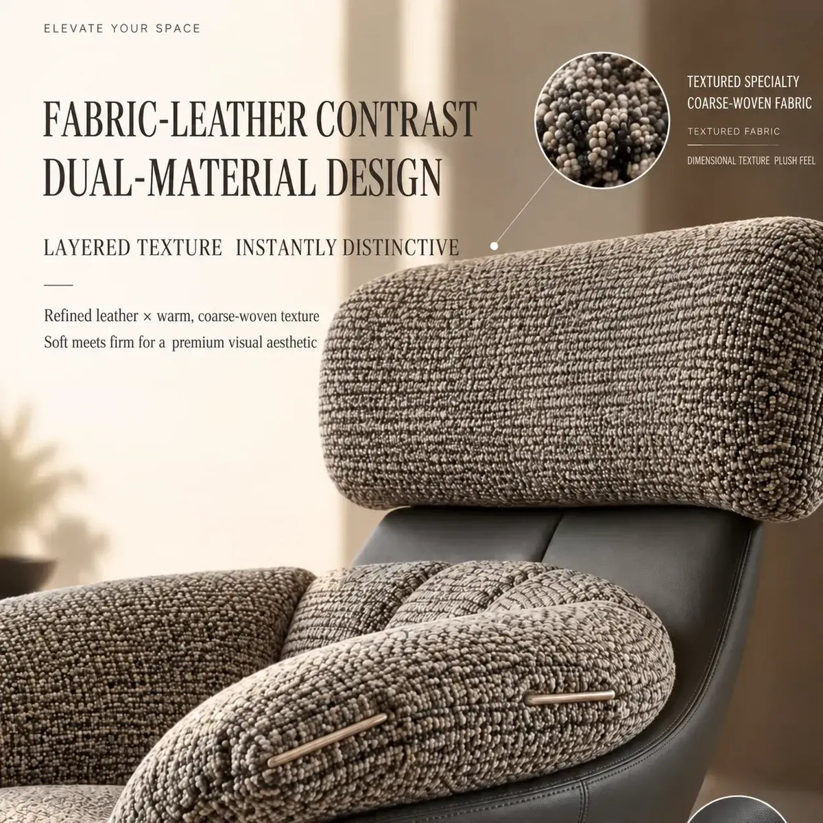 Swivel Cocoon Lounge Chair With Textured Upholstery and Sculptural Shell