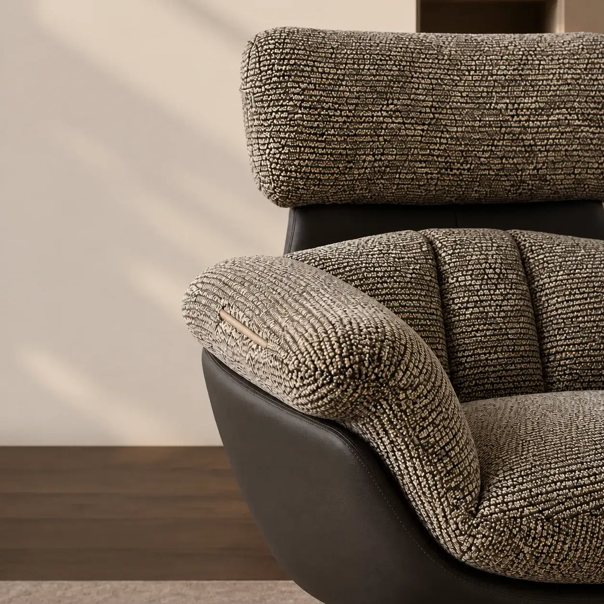 Swivel Cocoon Lounge Chair With Textured Upholstery and Sculptural Shell