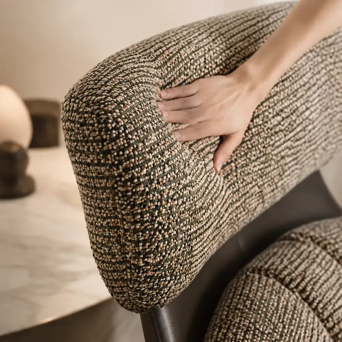 Swivel Cocoon Lounge Chair With Textured Upholstery and Sculptural Shell