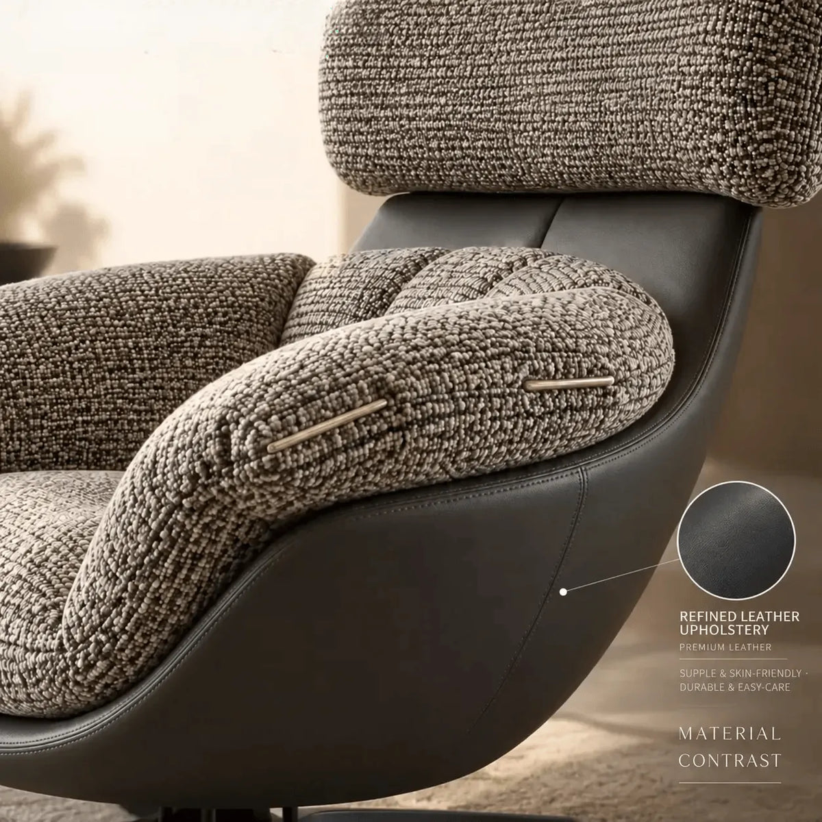 Swivel Cocoon Lounge Chair With Textured Upholstery and Sculptural Shell