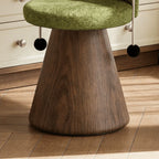 Swivel French Vintage Vanity Stool With Curved Back and Woodgrain Base