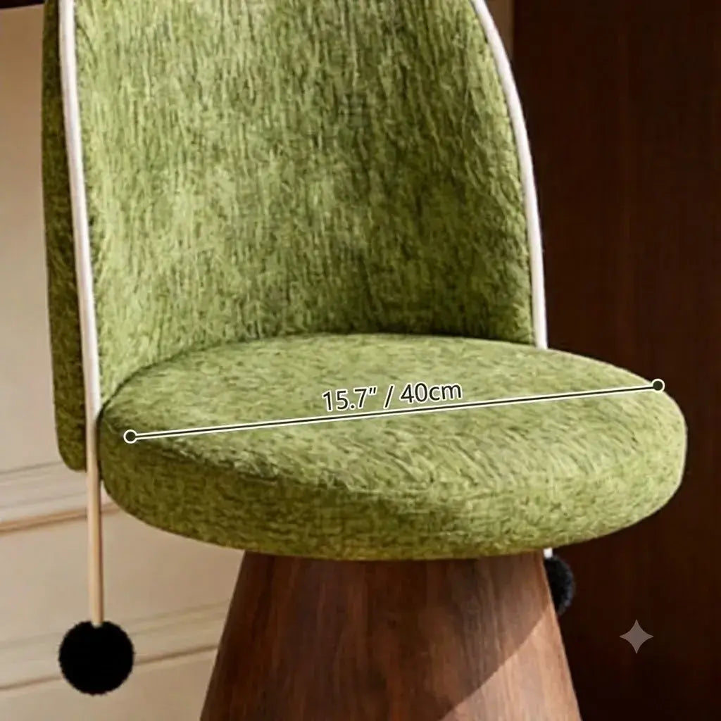Swivel French Vintage Vanity Stool With Curved Back and Woodgrain Base