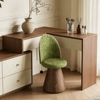 Swivel French Vintage Vanity Stool With Curved Back and Woodgrain Base