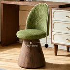 Swivel French Vintage Vanity Stool With Curved Back and Woodgrain Base