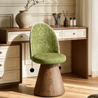 Swivel French Vintage Vanity Stool With Curved Back and Woodgrain Base
