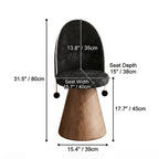 Swivel French Vintage Vanity Stool With Curved Back and Woodgrain Base