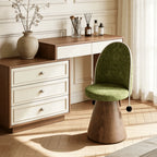 Swivel French Vintage Vanity Stool With Curved Back and Woodgrain Base Main Product Image
