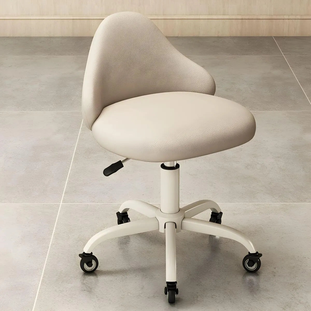 Swivel Leather Styling Chair with Adjustable Height and 5-Wheel Base Image secondaire du produit