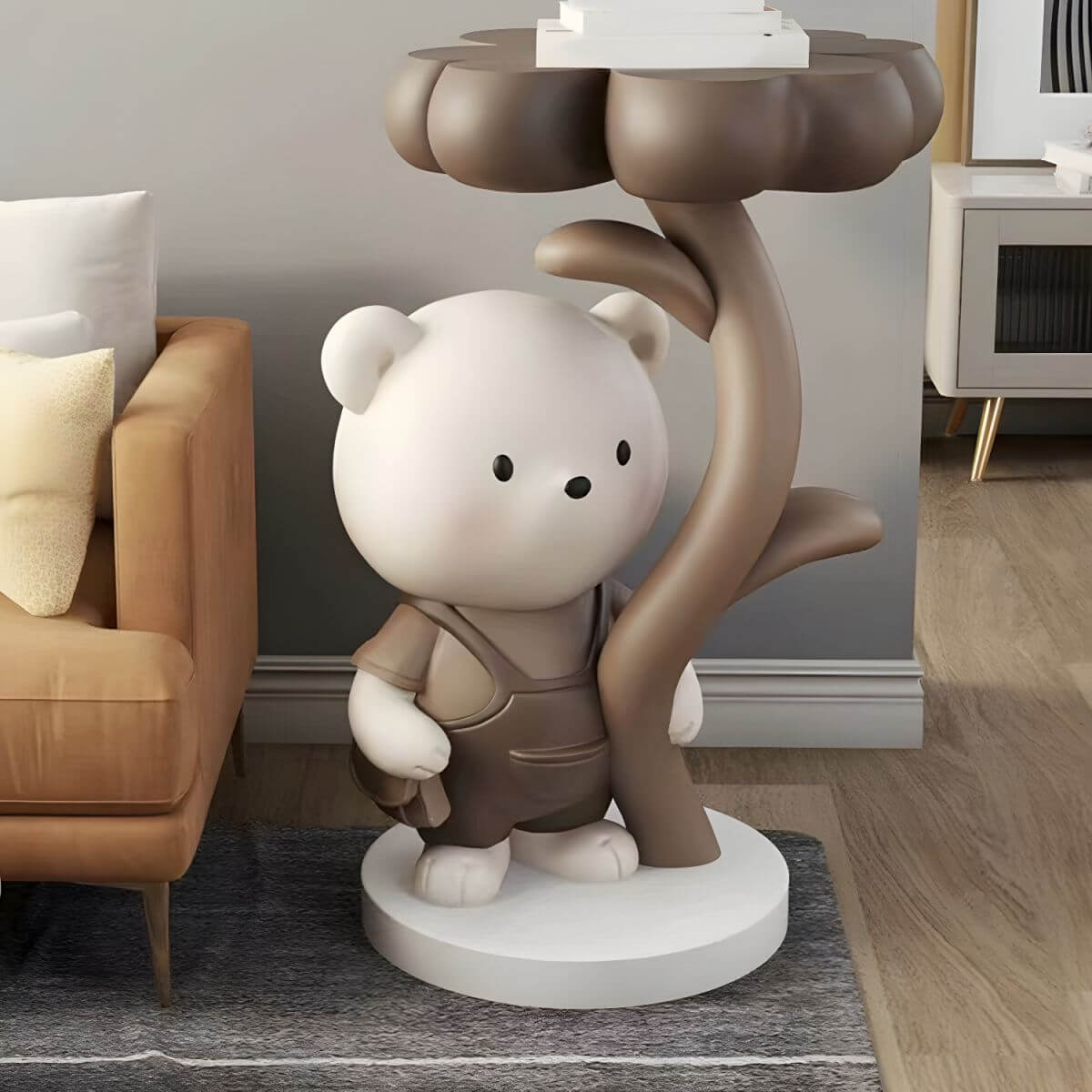 Tall Modern Figurine Base End Table with Fiberglass Round Top