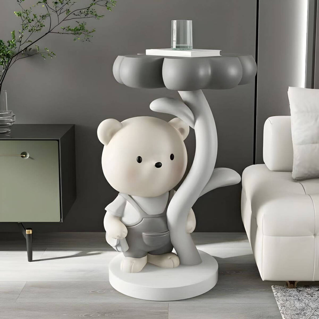 Tall Modern Figurine Base End Table with Fiberglass Round Top