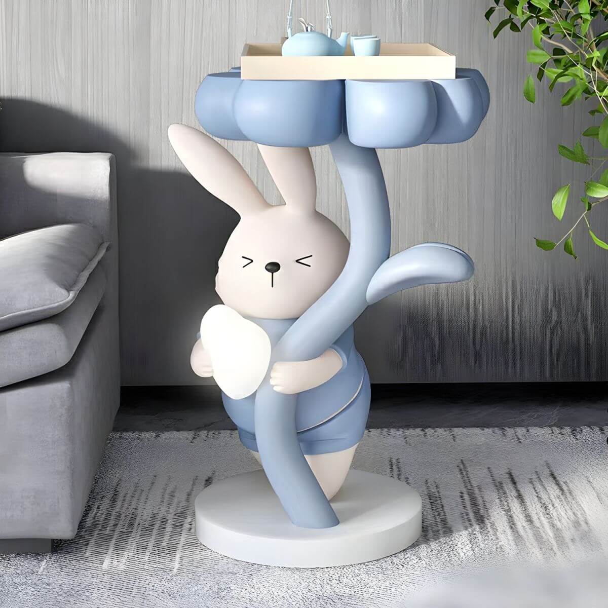 Tall Modern Figurine Base End Table with Fiberglass Round Top Main Product Image
