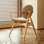 Tapestry Jacquard Vanity Stool with Leather Seat and Sculptural Ash Frame