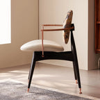 Tapestry Jacquard Vanity Stool with Leather Seat and Sculptural Ash Frame