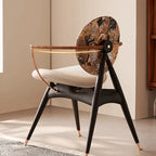 Tapestry Jacquard Vanity Stool with Leather Seat and Sculptural Ash Frame