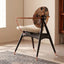 Tapestry Jacquard Vanity Stool with Leather Seat and Sculptural Ash Frame