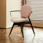 Tapestry Jacquard Vanity Stool with Leather Seat and Sculptural Ash Frame