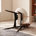 Tapestry Jacquard Vanity Stool with Leather Seat and Sculptural Ash Frame