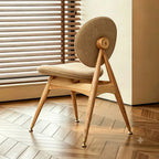 Tapestry Jacquard Vanity Stool with Leather Seat and Sculptural Ash Frame
