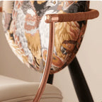 Tapestry Jacquard Vanity Stool with Leather Seat and Sculptural Ash Frame