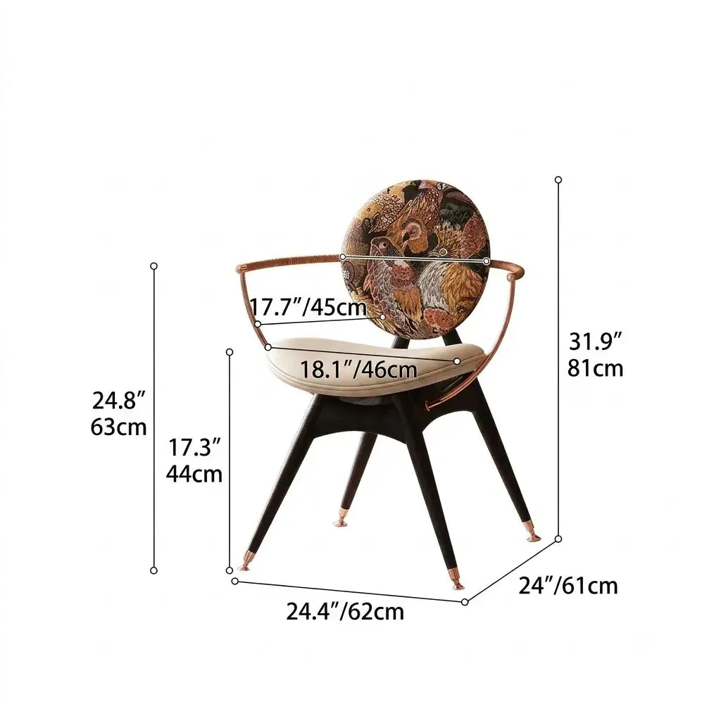 Tapestry Jacquard Vanity Stool with Leather Seat and Sculptural Ash Frame Dimensions