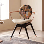 Tapestry Jacquard Vanity Stool with Leather Seat and Sculptural Ash Frame Main Product Image