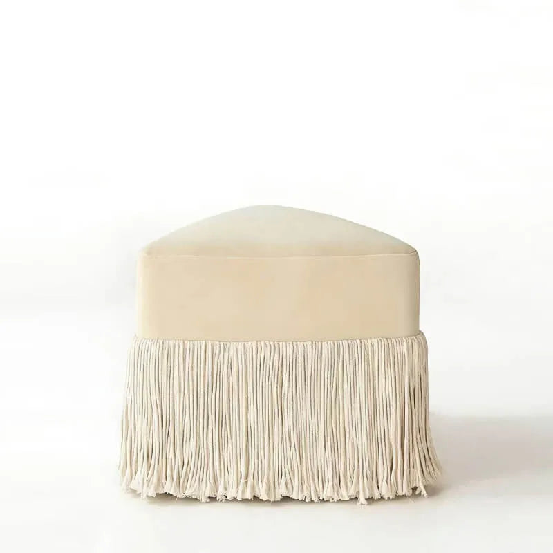 Tassel Sculptural Ottoman Stool in Cream Gray Caramel for Entryway