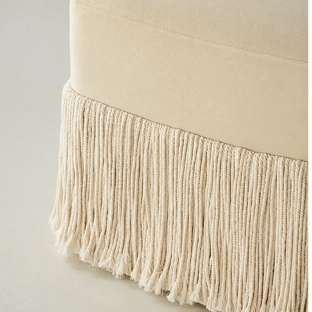 Tassel Sculptural Ottoman Stool in Cream Gray Caramel for Entryway