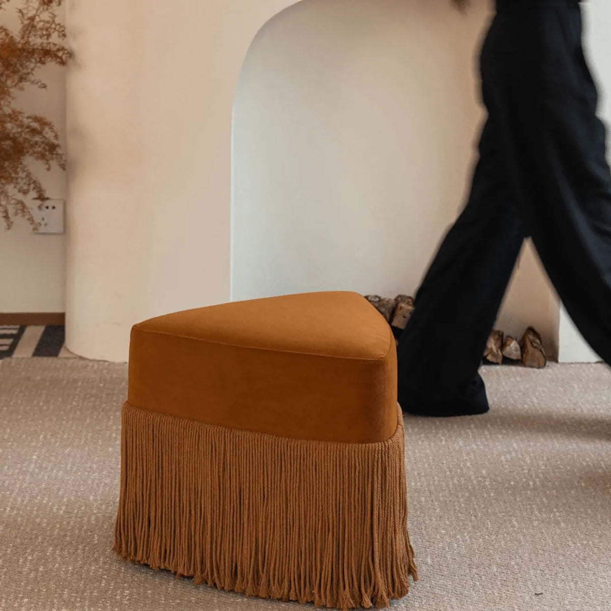 Tassel Sculptural Ottoman Stool in Cream Gray Caramel for Entryway