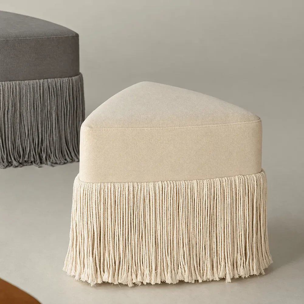 Tassel Sculptural Ottoman Stool in Cream Gray Caramel for Entryway Main Product Image Main image