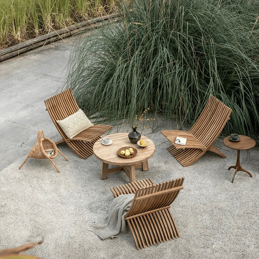 Teak Outdoor Lounge Chairs and Folding Tables with Cushioned Resort Style Secondary image