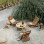Teak Outdoor Lounge Chairs and Folding Tables with Cushioned Resort Style
