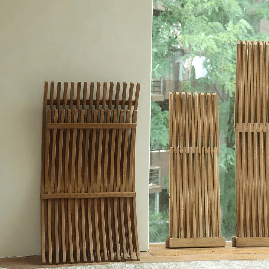 Teak Outdoor Lounge Chairs and Folding Tables with Cushioned Resort Style