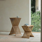 Teak Outdoor Lounge Chairs and Folding Tables with Cushioned Resort Style