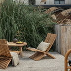 Teak Outdoor Lounge Chairs and Folding Tables with Cushioned Resort Style Main Product Image