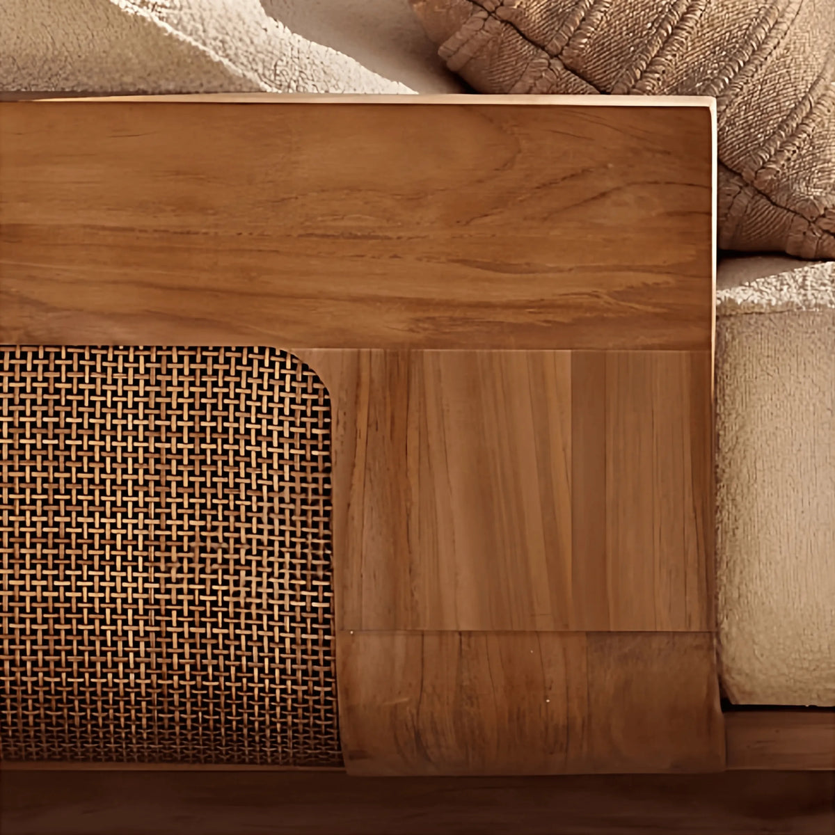 Teak Outdoor Sofa Conversation Set with PE Woven Frame and Coffee Table