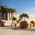 Teak Outdoor Sofa Conversation Set with PE Woven Frame and Coffee Table
