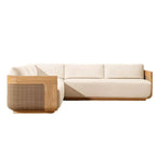 Teak Outdoor Sofa Conversation Set with PE Woven Frame and Coffee Table