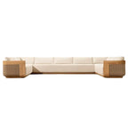 Teak Outdoor Sofa Conversation Set with PE Woven Frame and Coffee Table
