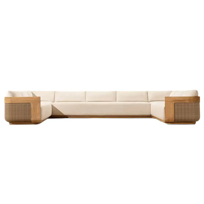 Teak Outdoor Sofa Conversation Set with PE Woven Frame and Coffee Table