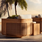 Teak Outdoor Sofa Conversation Set with PE Woven Frame and Coffee Table