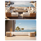 Teak Outdoor Sofa Conversation Set with PE Woven Frame and Coffee Table