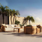 Teak Outdoor Sofa Conversation Set with PE Woven Frame and Coffee Table