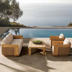 Teak Outdoor Sofa Conversation Set with PE Woven Frame and Coffee Table