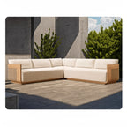 Teak Outdoor Sofa Conversation Set with PE Woven Frame and Coffee Table