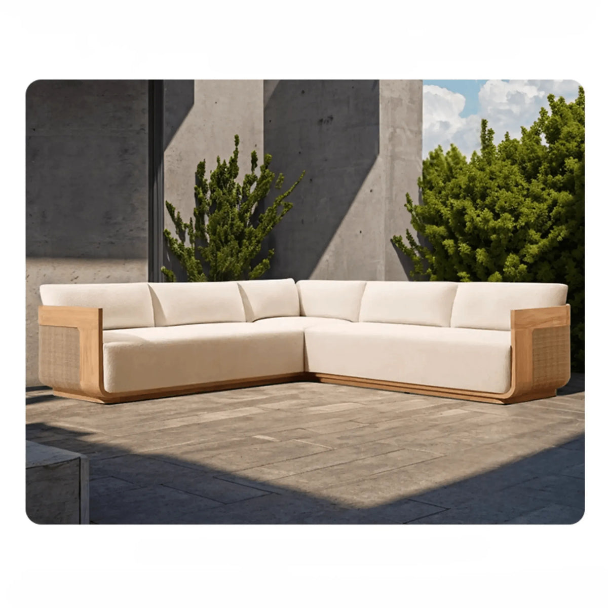 Teak Outdoor Sofa Conversation Set with PE Woven Frame and Coffee Table