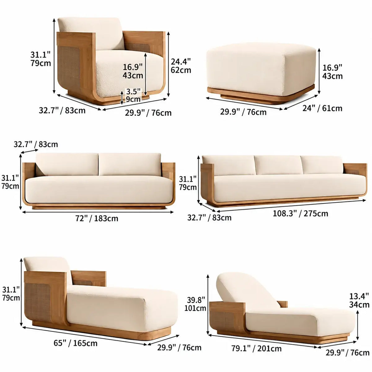 Teak Outdoor Sofa Conversation Set with PE Woven Frame and Coffee Table Dimensions