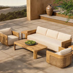 Teak Outdoor Sofa Conversation Set with PE Woven Frame and Coffee Table Main Product Image