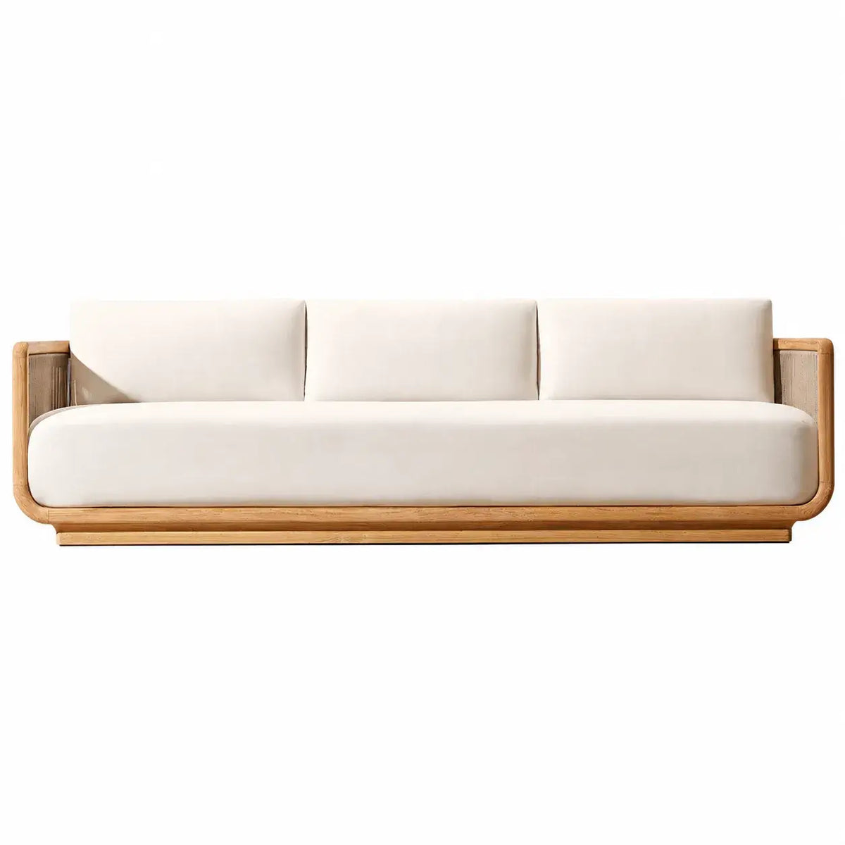 Teak Outdoor Sofa Set with Curved Woven Frames and Round Table